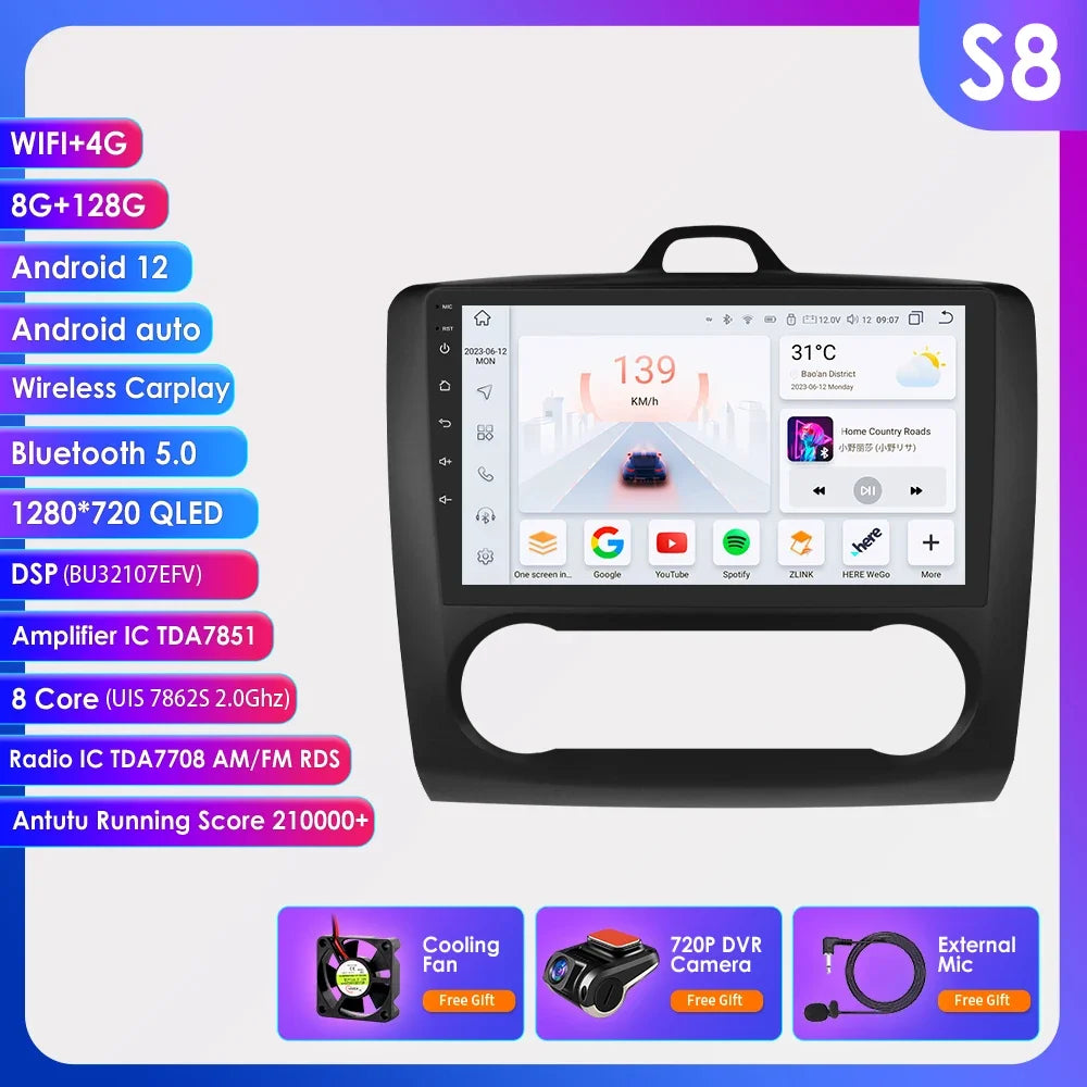 9" Android Wireless Carplay for Ford Focus 2 Mk2 2004 -2011 Exi AT Car Radio Multimedia Video Player Stereo BT GPS 4G RDS NO CAN