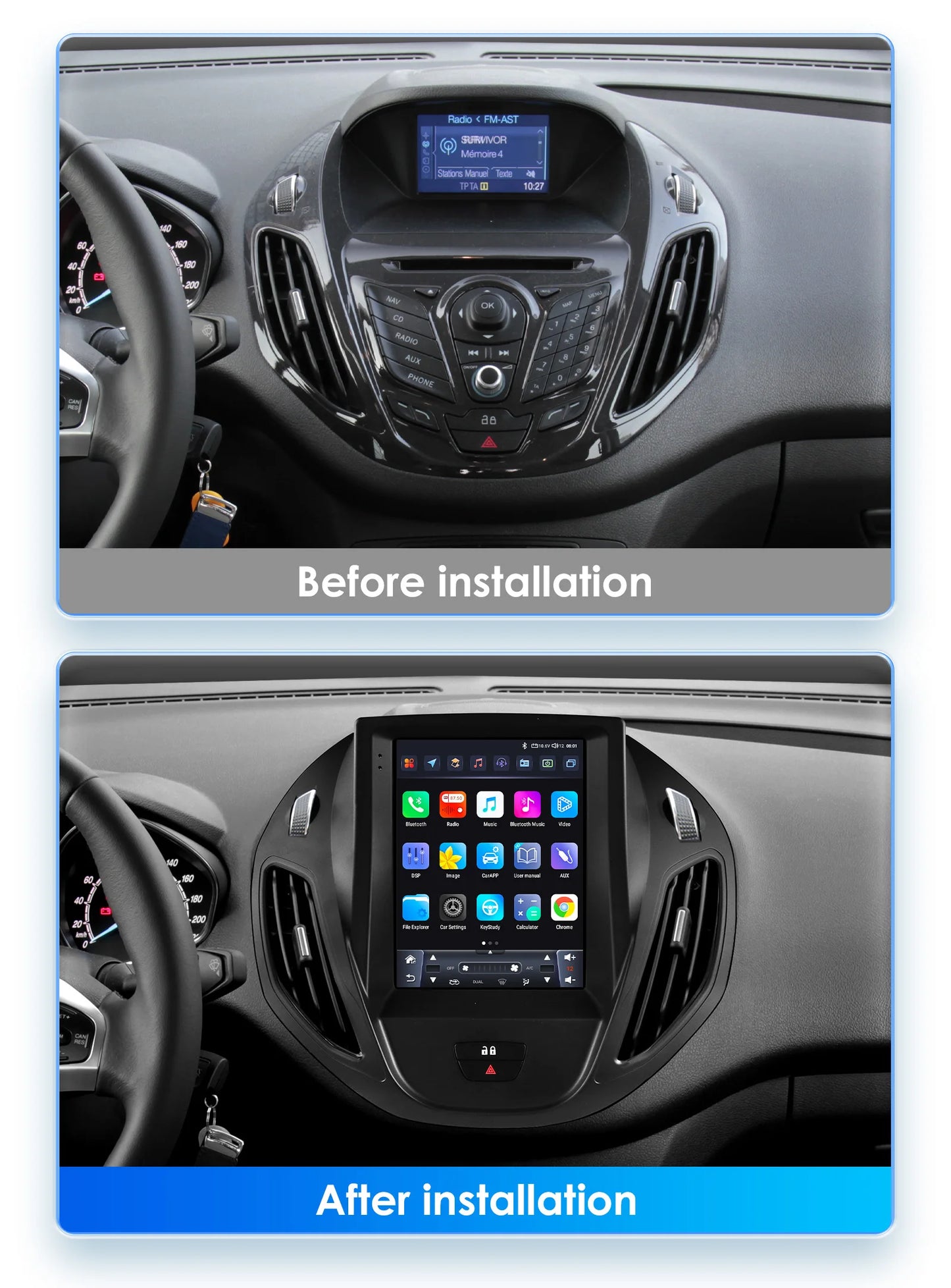 9.7Inch Radio Car Multimedia for Ford B-Max 2012-2018 Transit/ Tourneo Courier 2013-2021 Transit/ Tourneo (High Configuration)