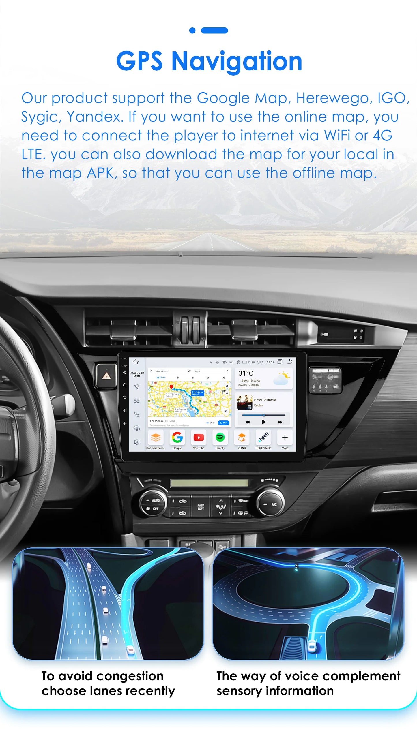 10.1" Android 14 Radio Car Multimedia 2 Din Wireless Carplay Android Auto for Toyota Corolla Auris 2013-2016 (Left Hand Driving)