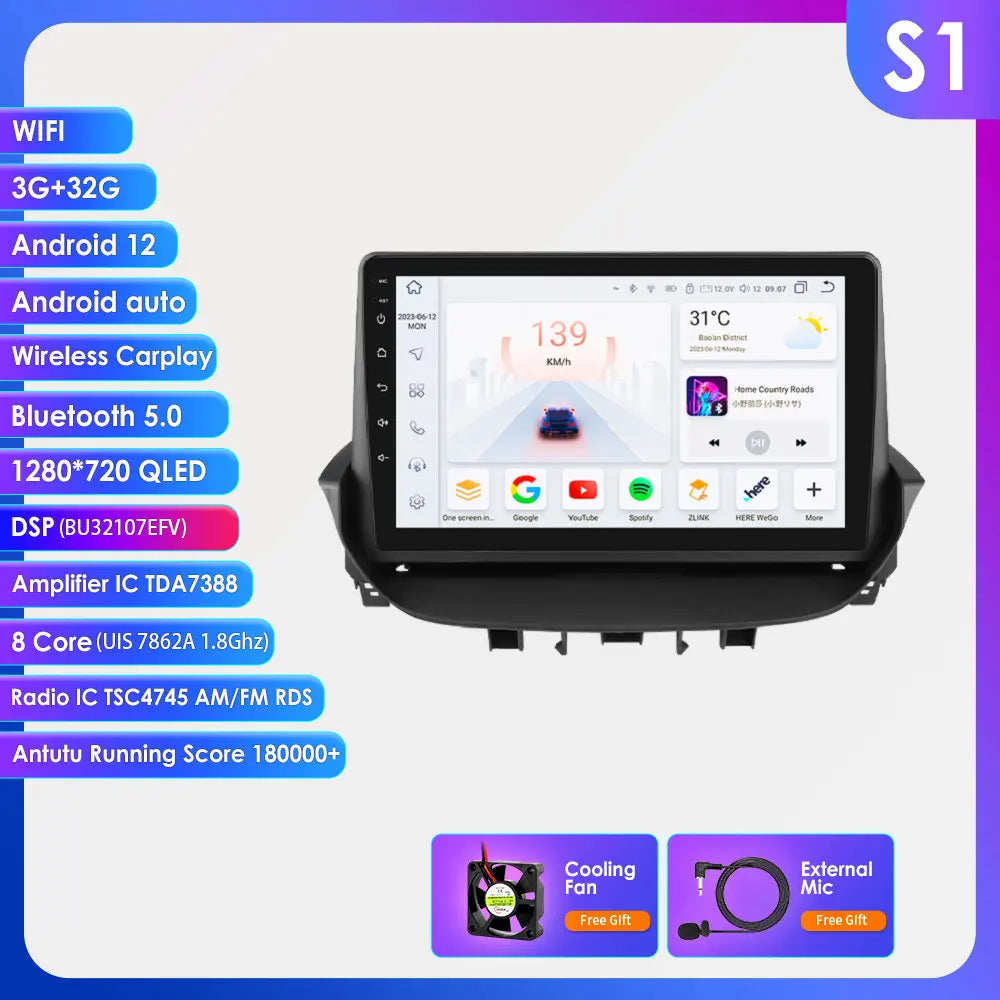 9" Android 13 Radio Car Multimedia 2Din Wireless Carplay Android Auto for Renault Laguna 2 2001-2007 Support OBD DAB RDS BT WIFI