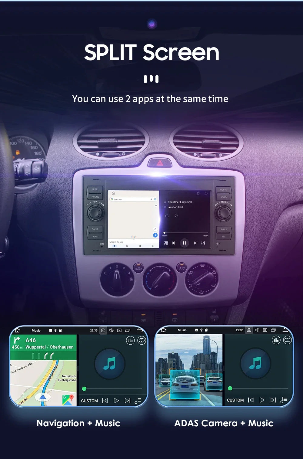 2din Carplay Android Car Radio Multimedia Player for Ford Mondeo Fiesta S-max Focus Galaxy Transit Fusion Connect Kuga GPS NOCAN