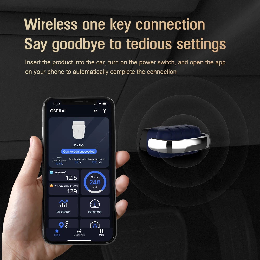 For DA200 OBD II Auto Fault Diagnosis Mode 6/8 Code Read Erase Bluetooth 4.0/5.4 OBD2 Scanner Free APP 25K80 Chip Battery Tester
