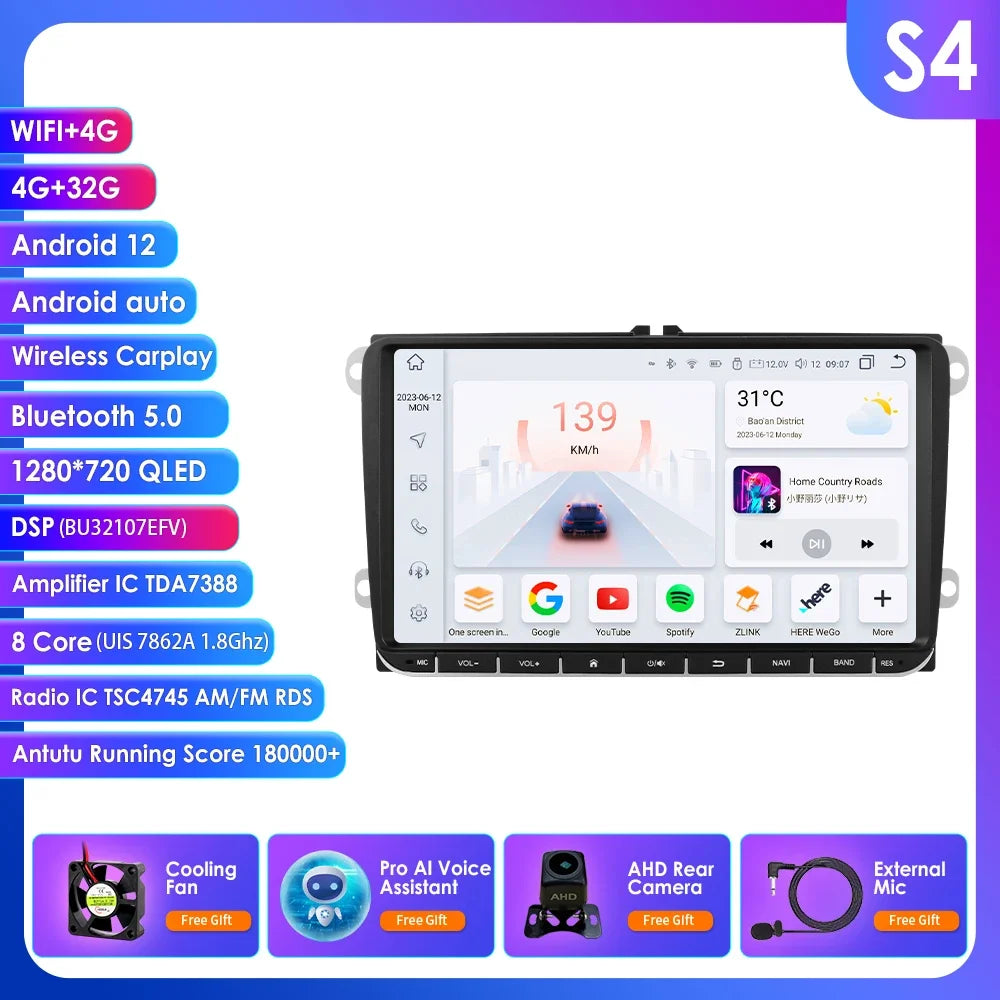 2 Din Carplay Android 14 for Volkswagen VW T5 Passat B6 Golf 6 5 Caddy Polo Touran Jetta Car Radio GPS Multimedia Player RDS BT