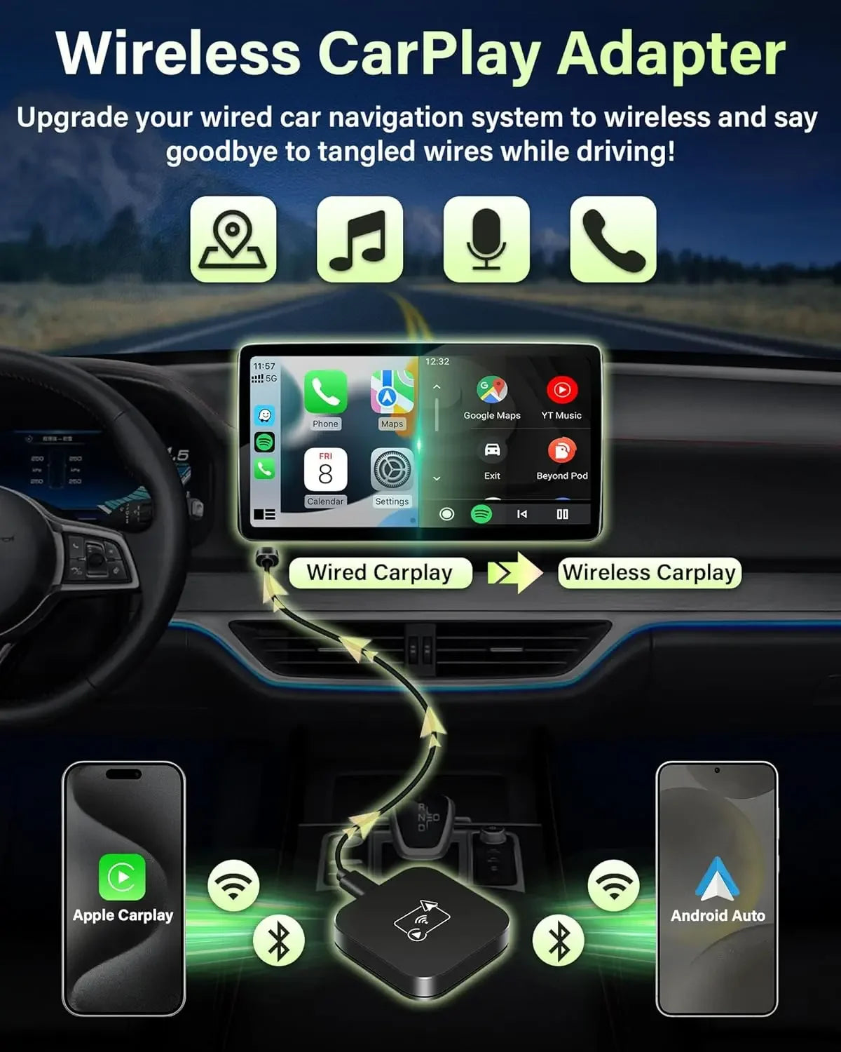 Mini Box Wired to Wireless CarPlay and Android Auto Wireless Adapter Spotify For Toyota Mazda Nissan Camry Audi Ford Kia Hyundai