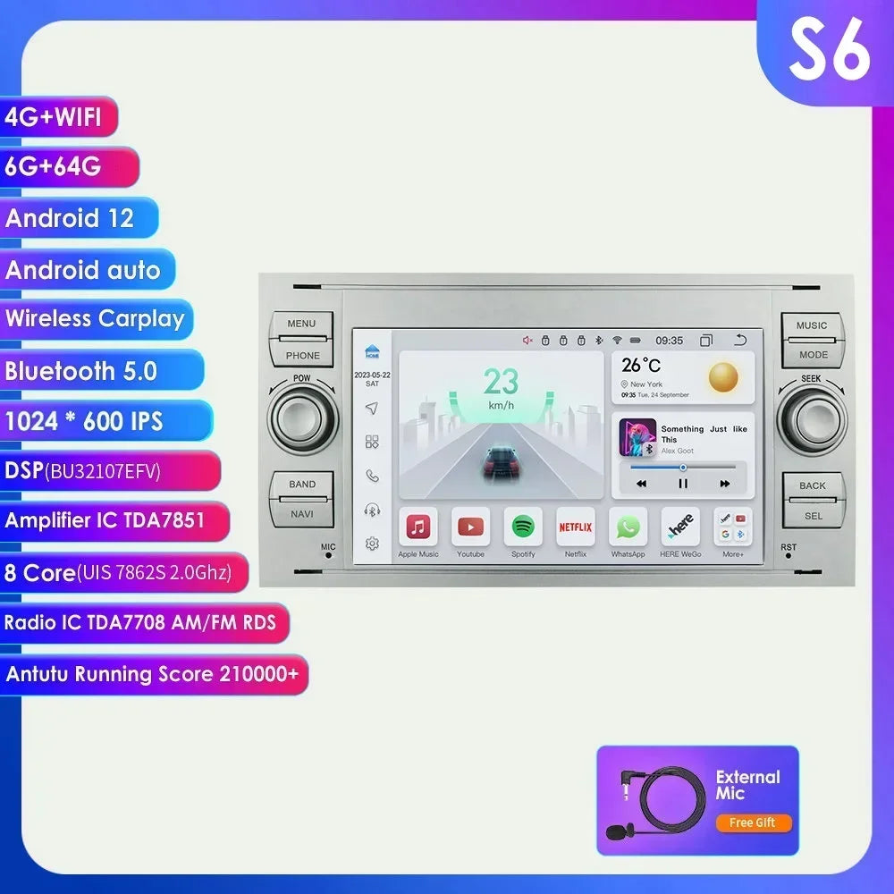 2din Carplay Android Car Radio Multimedia Player for Ford Mondeo Fiesta S-max Focus Galaxy Transit Fusion Connect Kuga GPS NOCAN
