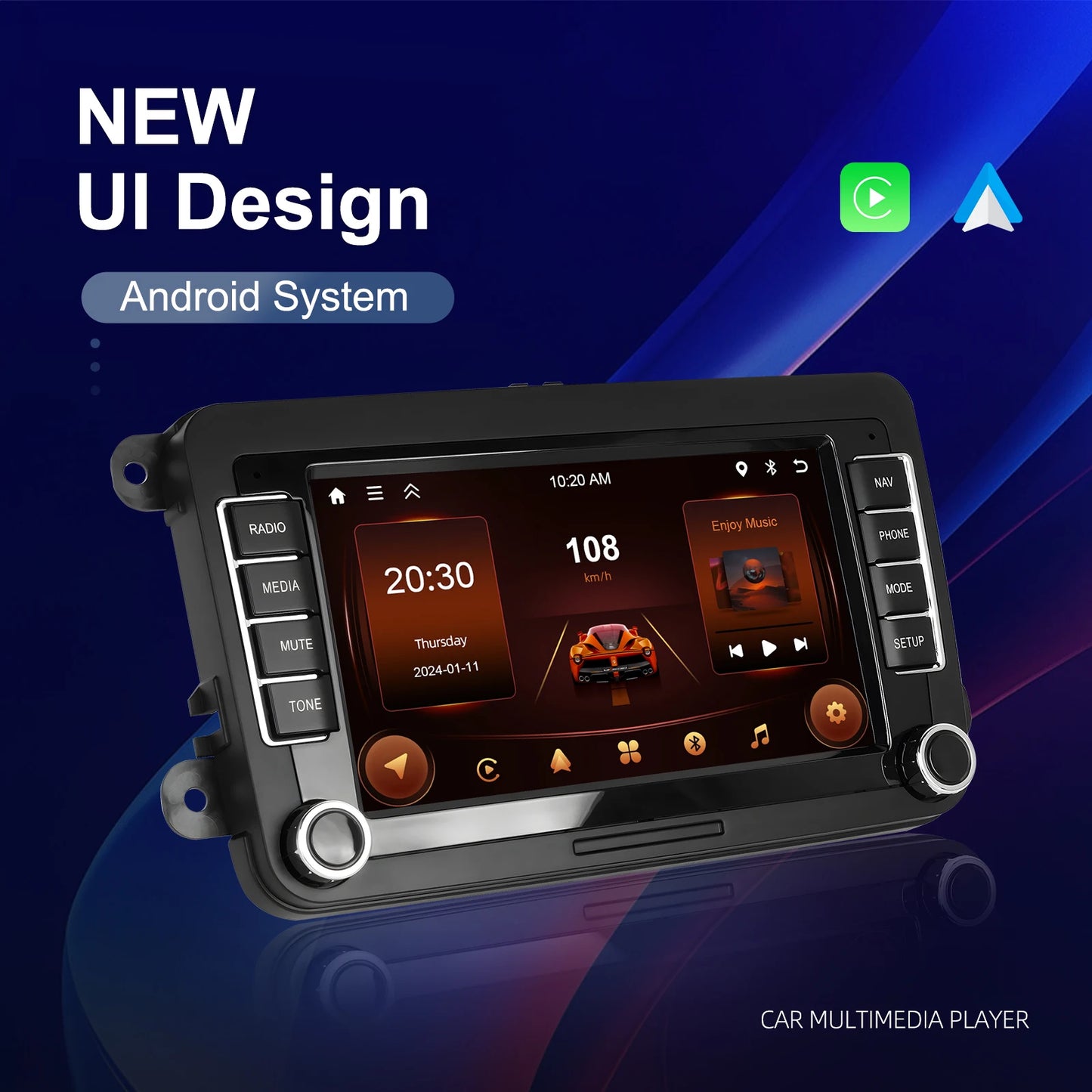 Podofo 4+64G 4Core Car Radio For VW/PASSAT/TOURAN/CADDY/BEETLE 2Din Car Stereo GPS Navigation Carplay Android Auto Car Audio