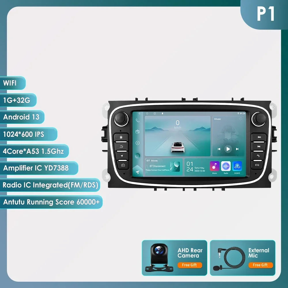 8G 128G 2 Din Carplay Android 13 for Ford Focus Mondeo Kuga C-MAX S-MAX Galaxy Car Radio Multimedia Player Audio Stereo GPS RDS