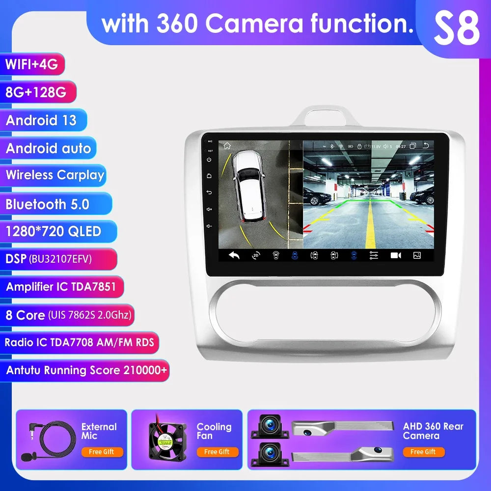 9" Android Wireless Carplay for Ford Focus 2 Mk2 2004 -2011 Exi AT Car Radio Multimedia Video Player Stereo BT GPS 4G RDS NO CAN