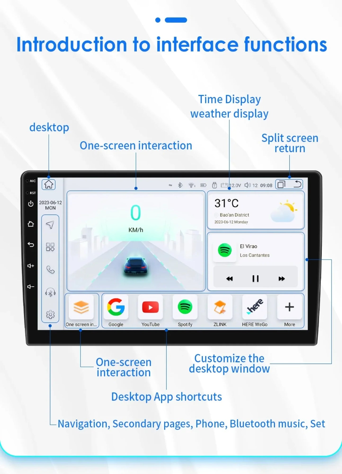 9" 2 Din Carplay Screen Android 13 Auto Radio for Citroen C3 DS3 2010 - 2016 Car Multimedia Player Navigation GPS RDS Stereo DSP
