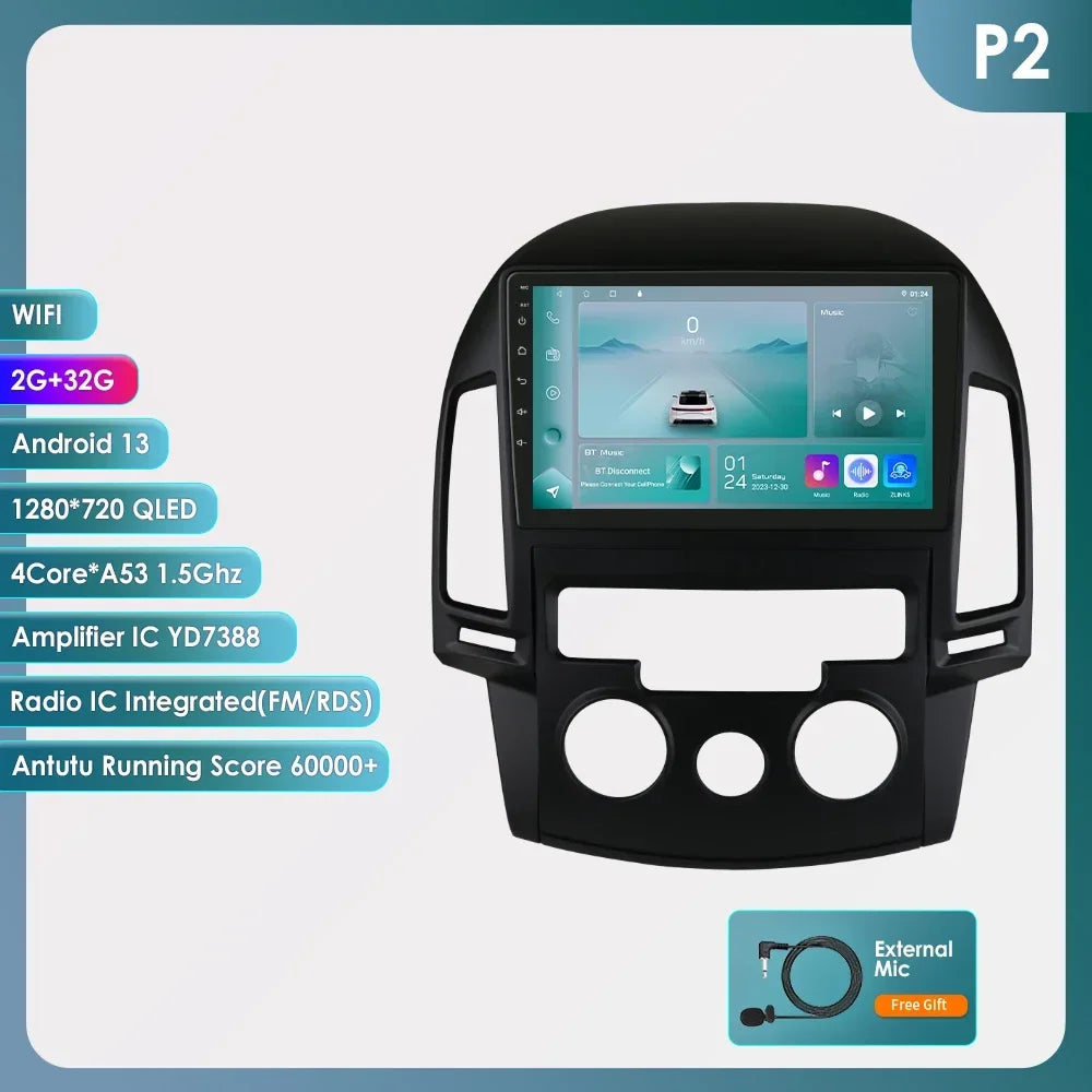 Android 13 Wireless Carplay for Hyundai I30 MT AT 2006 - 2011 9" Car Multimedia Player GPS Navi BT DSP 4G 2 Din Autoradio Stereo