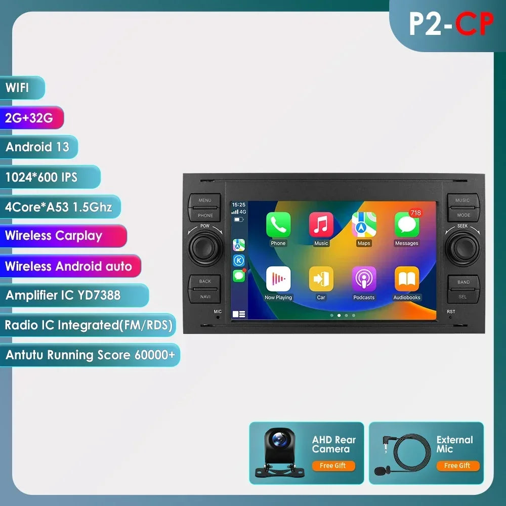 2din Carplay Android Car Radio Multimedia Player for Ford Mondeo Fiesta S-max Focus Galaxy Transit Fusion Connect Kuga GPS NOCAN