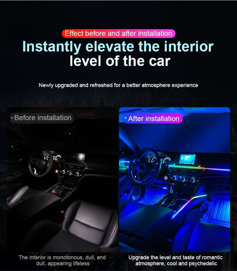 18 in 1 Led Car Ambient Lights Symphony Bluetooth App RGB 213 Color Streamer Rainbow Acrylic Strip Interior Atmosphere Lamp 12V