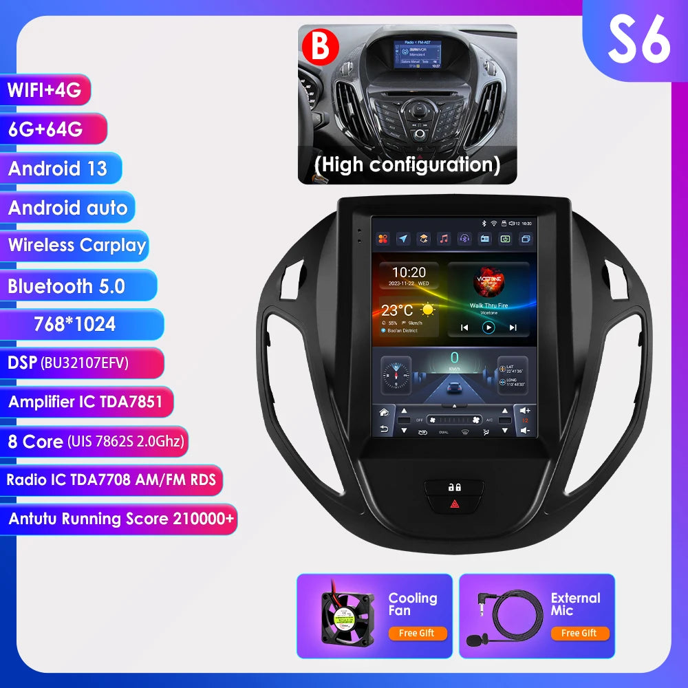 9.7Inch Radio Car Multimedia for Ford B-Max 2012-2018 Transit/ Tourneo Courier 2013-2021 Transit/ Tourneo (High Configuration)