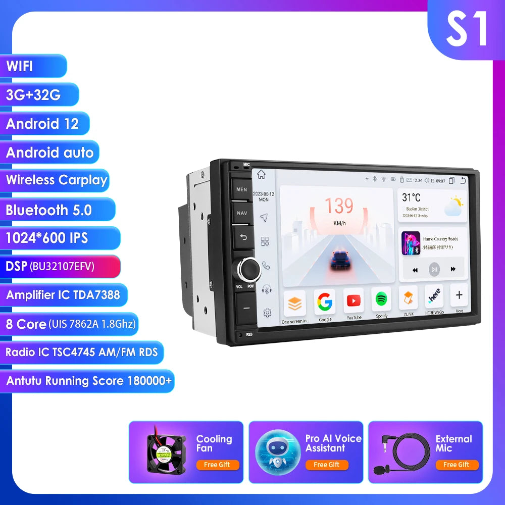 Android 14 7" Smart Car Systems 2 Din Wireless Carplay Android Auto for Universal Stereo Multimedia Player Navigation Head Unit