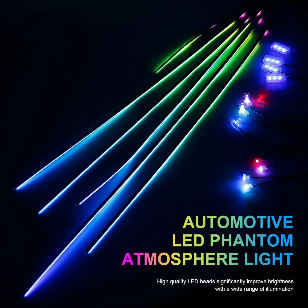 18 in 1 Led Car Ambient Lights Symphony Bluetooth App RGB 213 Color Streamer Rainbow Acrylic Strip Interior Atmosphere Lamp 12V