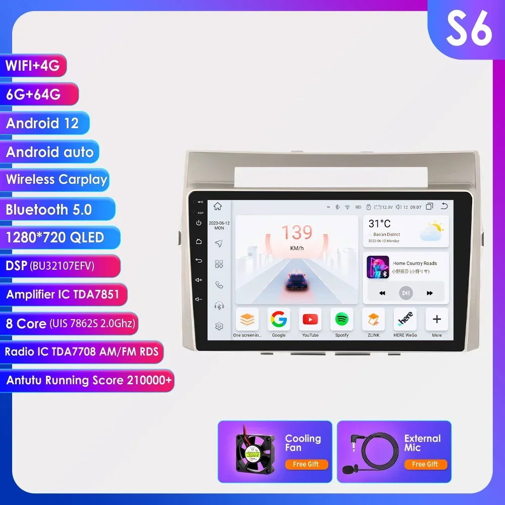 Wireless Carplay Android Auto Car Multimedia Player 9'' Touch Screen for Toyota Corolla Verso AR10 2004 2005 2006 2007 2008 2009