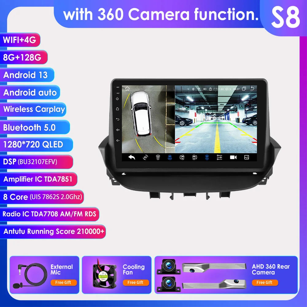 9" Android 13 Radio Car Multimedia 2Din Wireless Carplay Android Auto for Renault Laguna 2 2001-2007 Support OBD DAB RDS BT WIFI