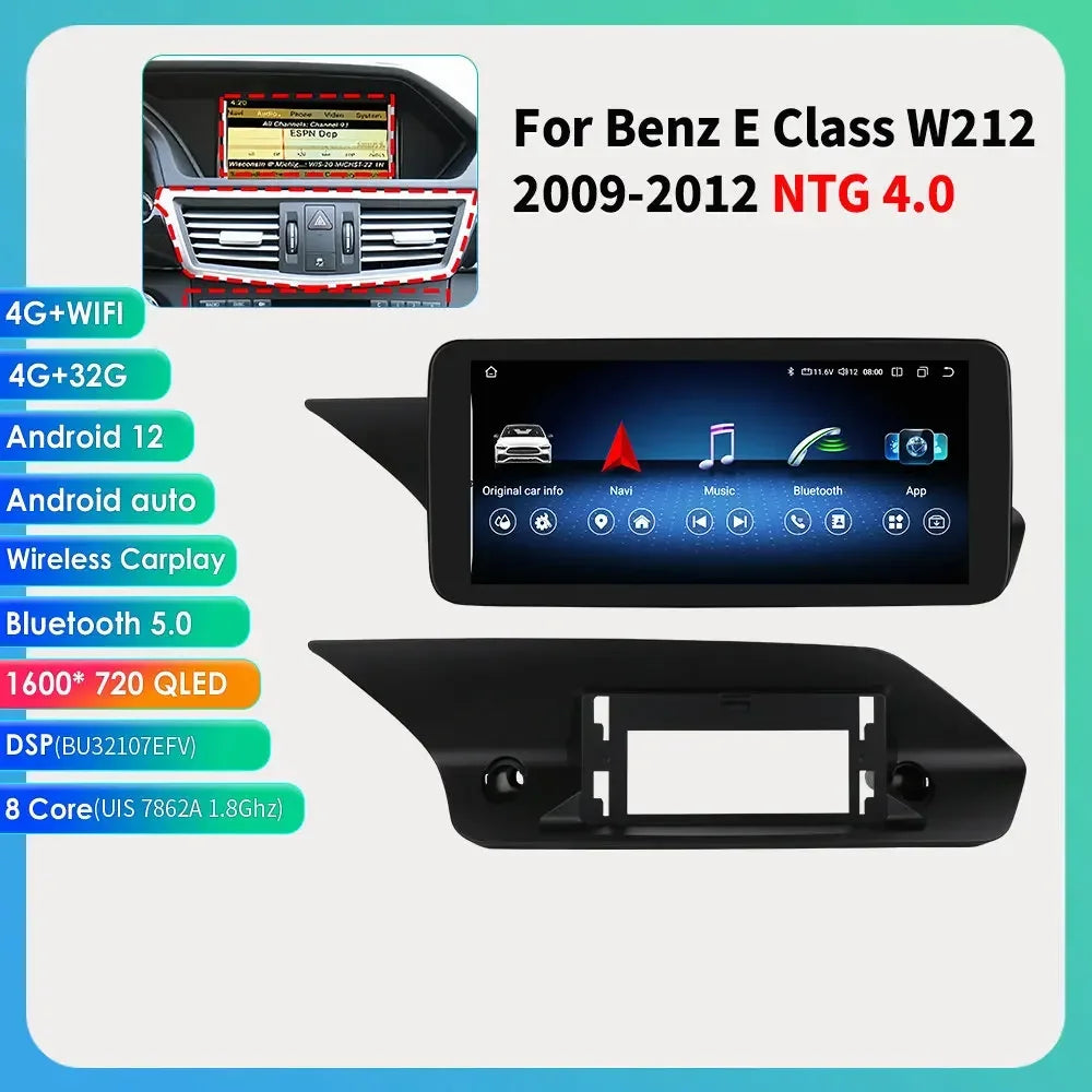 10.25" QLED for Mercedes Benz E-Class W212 E200 E230 E260 E300 S212 2009-2012 NTG 4.0 Carplay Android Car Multimedia Player DSP