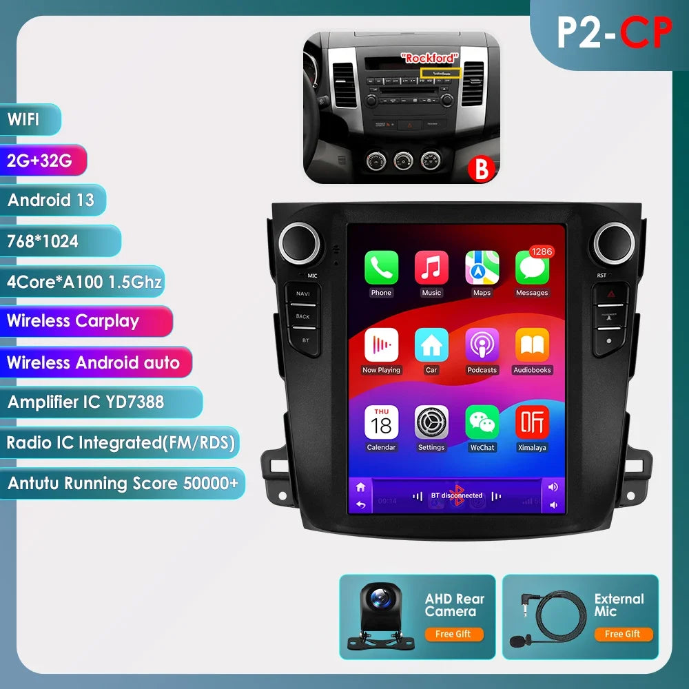 Android 13 Wireless Carplay GPS Stereo for Mitsubishi Outlander XI 2 2008 - 2011 9.7" Car Radio Multimedia Player 4G BT DSP 2din