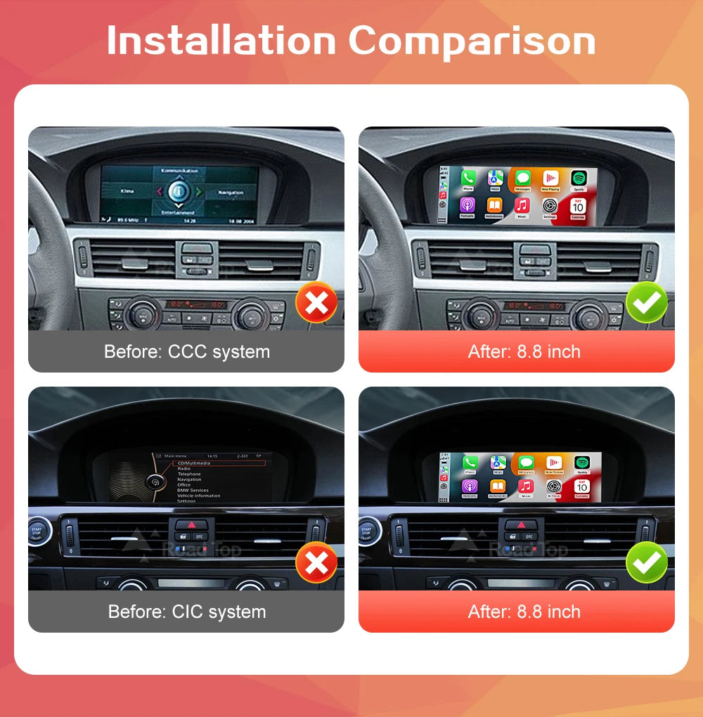 8.8"1920*720 Wireless CarPlay Android Auto Car Multimedia Display for BMW 3 Series E90 E91 E92 E93 5 Series E60 E61 Touch Screen