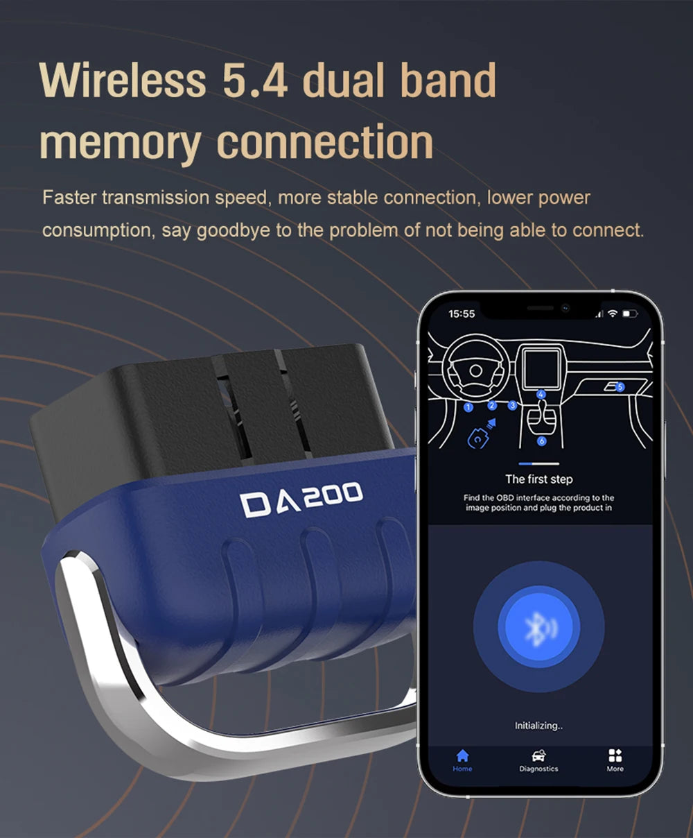 For DA200 OBD II Auto Fault Diagnosis Mode 6/8 Code Read Erase Bluetooth 4.0/5.4 OBD2 Scanner Free APP 25K80 Chip Battery Tester
