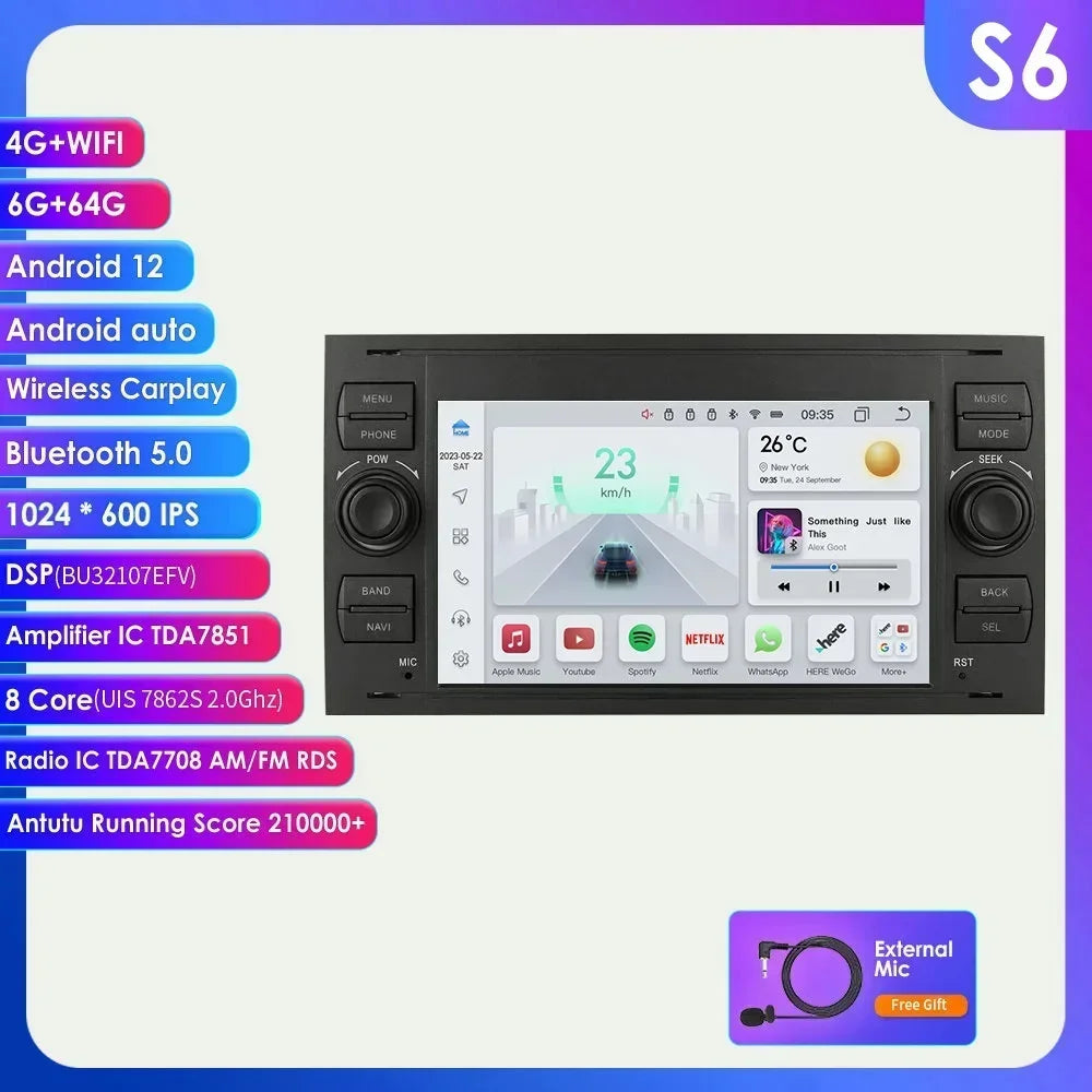 2din Carplay Android Car Radio Multimedia Player for Ford Mondeo Fiesta S-max Focus Galaxy Transit Fusion Connect Kuga GPS NOCAN