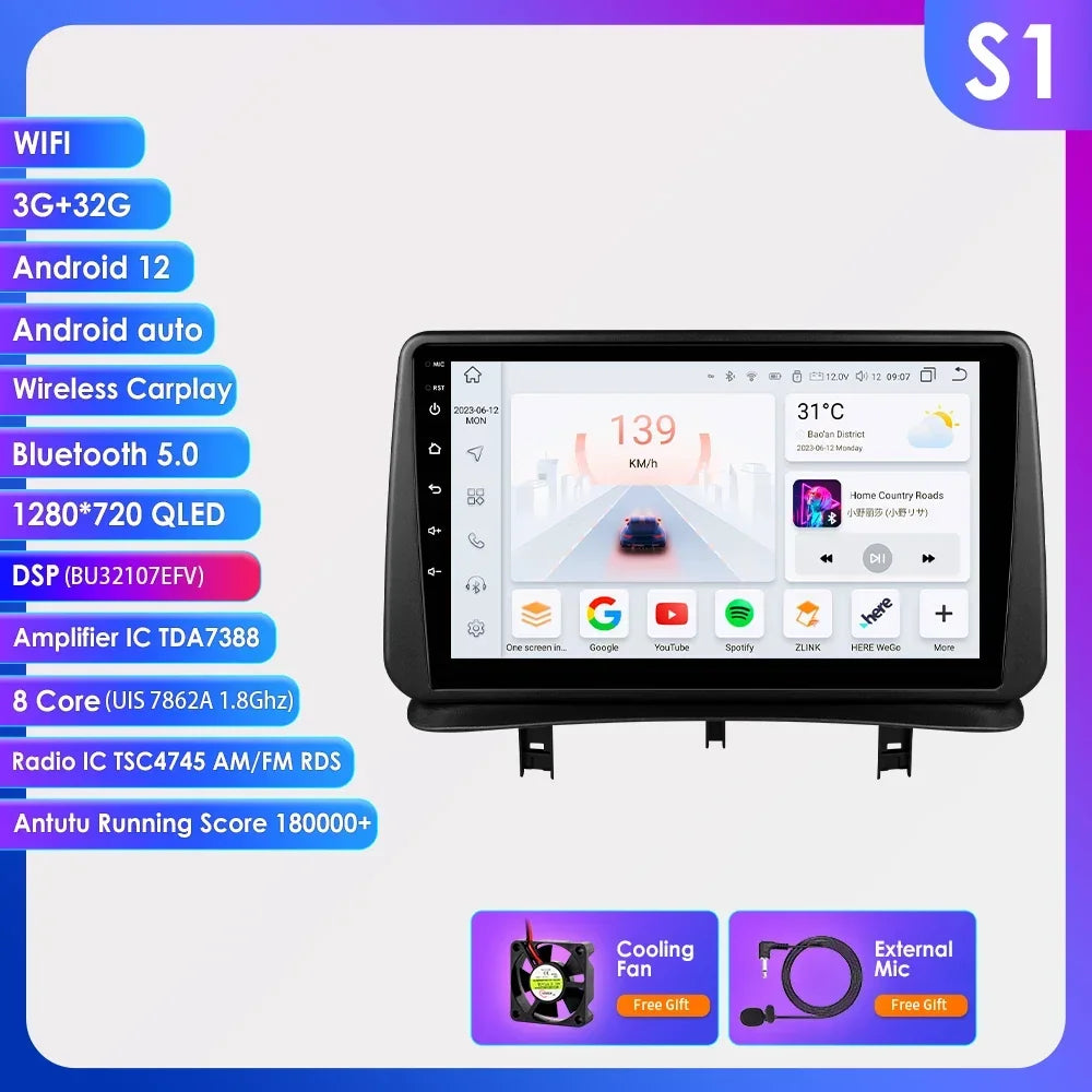 9" Wireless Carplay Radios Android Auto for Renault CLIO 3 2005 - 2014 Car Multimedia Video Player GPS Navi BT Stereo RDS 4G DSP