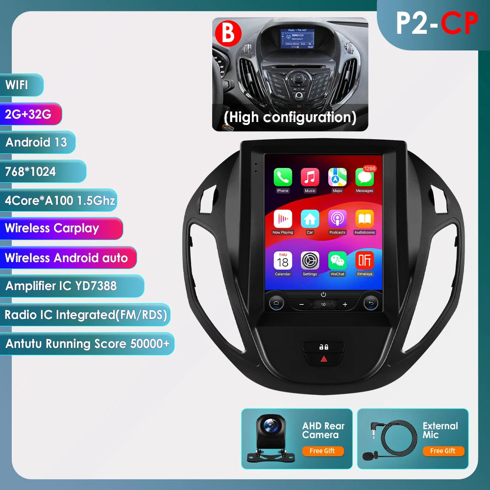 9.7Inch Radio Car Multimedia for Ford B-Max 2012-2018 Transit/ Tourneo Courier 2013-2021 Transit/ Tourneo (High Configuration)