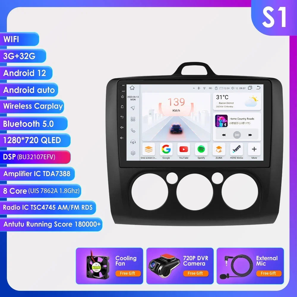 Android 13 Wireless Carplay for Ford Focus Exi MT 2 3 MK2 MK3 2004-2011 9" Car Radio Multimedia Player GPS Navi BT DSP 4G Stereo
