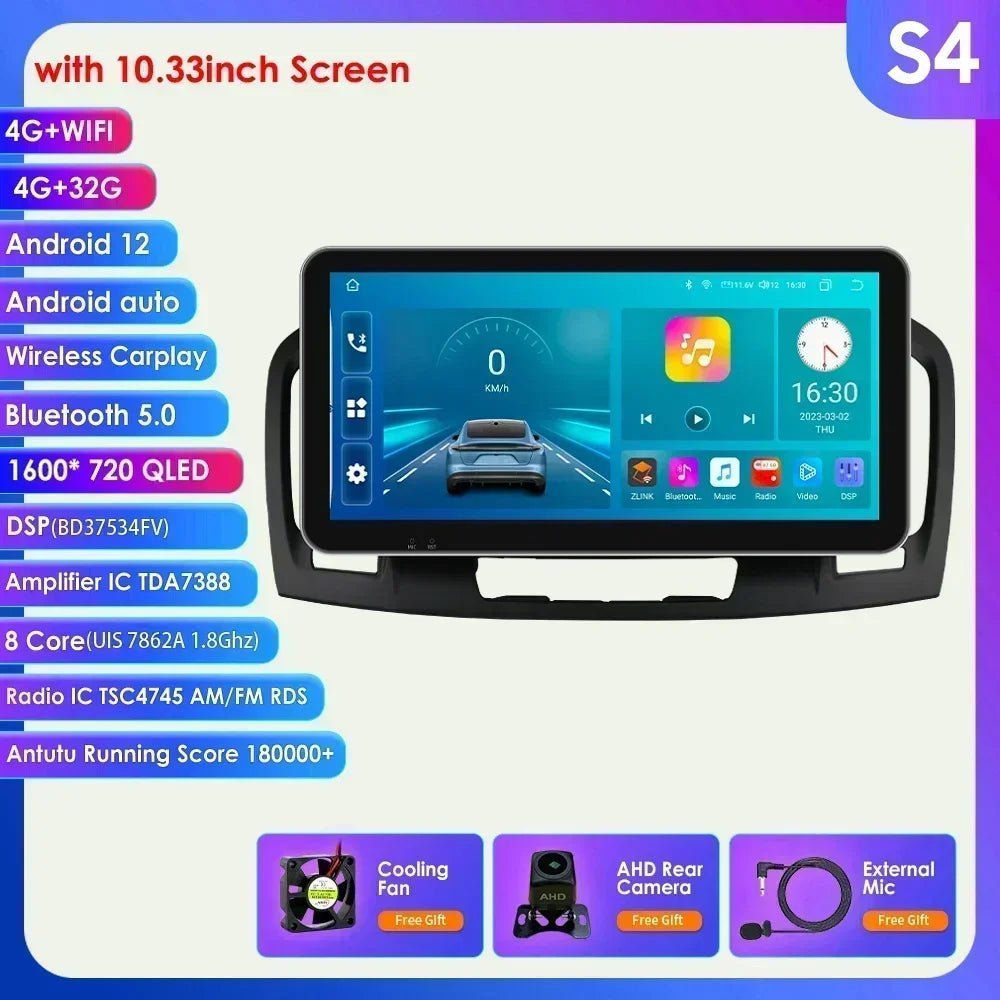 10.33" 2 Din Android 13 Car Radio Multimedia Video Player for Buick Regal Opel Insignia 2009 -2013 Navigation GPS Carplay Screen