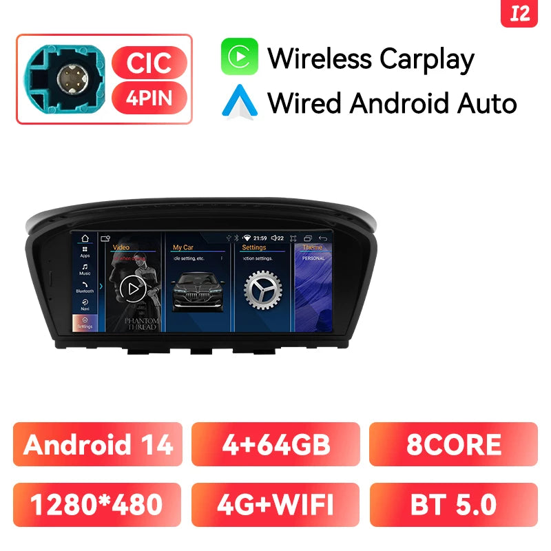 XONRICH 6GB 128GB Android 14 Car Radio For BMW 5Series E60 E61 E63 E64 E90 E91 E92 E93 CCC CIC Multimedia CarPlay GPS Navigation