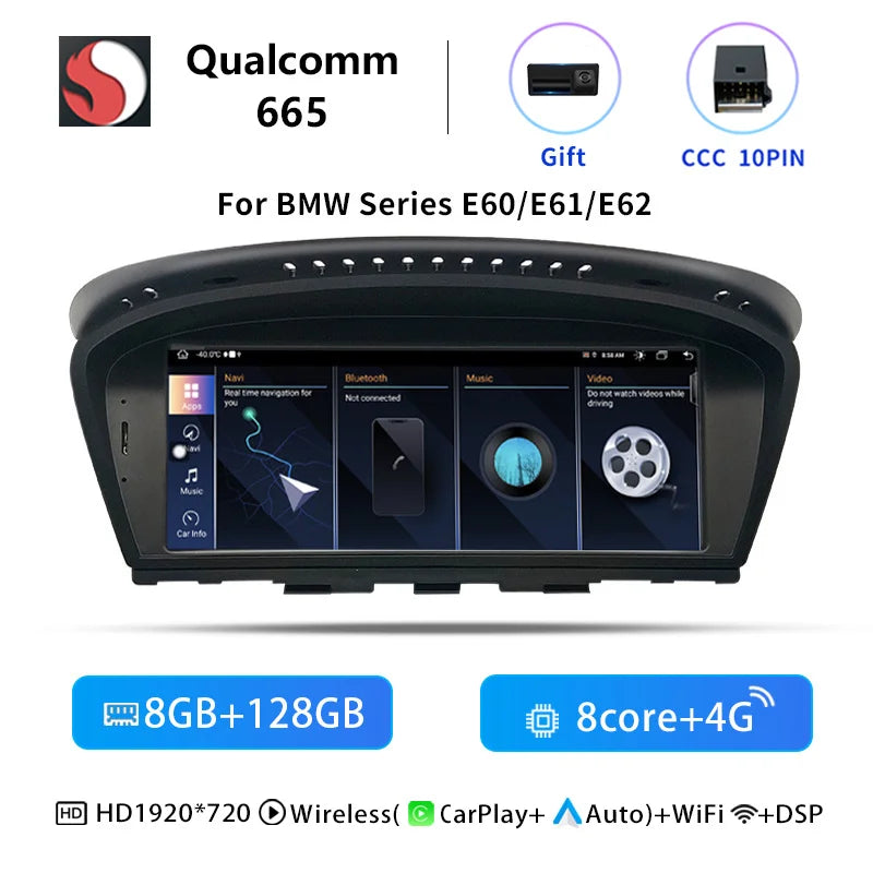 Uckazy AutoRadio Android 14 For BMW Series 5/3 E60 E61 E62 E63 E90 E91 Multimedia CIC CCC GPS Navigation Head Unit Stereo Audio Screen