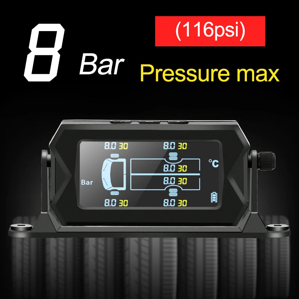 Solar Car RV Truck TPMS Tire Pressure Monitoring System With 4/6 External Sensors Wireless 180° Adjustable Bracket Waterproof