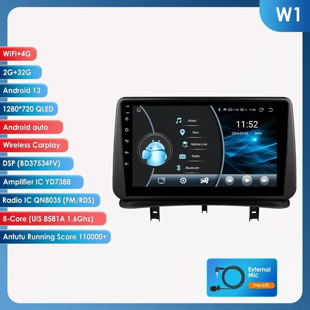 9" Wireless Carplay Radios Android Auto for Renault CLIO 3 2005 - 2014 Car Multimedia Video Player GPS Navi BT Stereo RDS 4G DSP