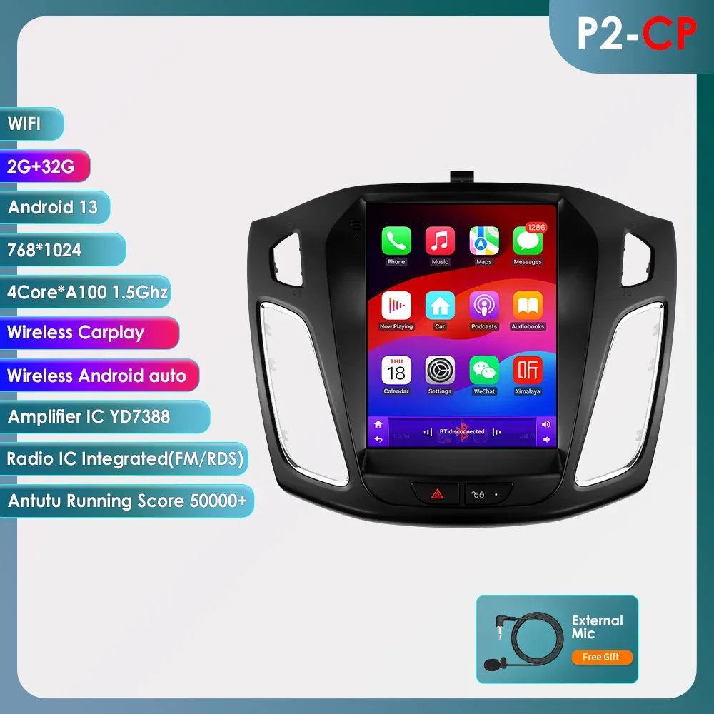 Android 13 Wireless Carplay GPS Stereo for Ford Focus 3 MK 3 2011-2019 2 Din 9.7" Car Radio Multimedia Player 4G Touch Screen BT