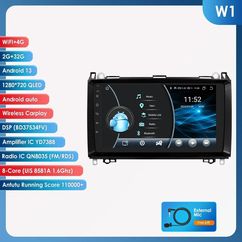 Android 13 Octa Core AI Auto Car Radio Multimedia Player for Mercedes Benz B200 W169 W245 Viano Vito W639 Sprinter W906 CarPlay