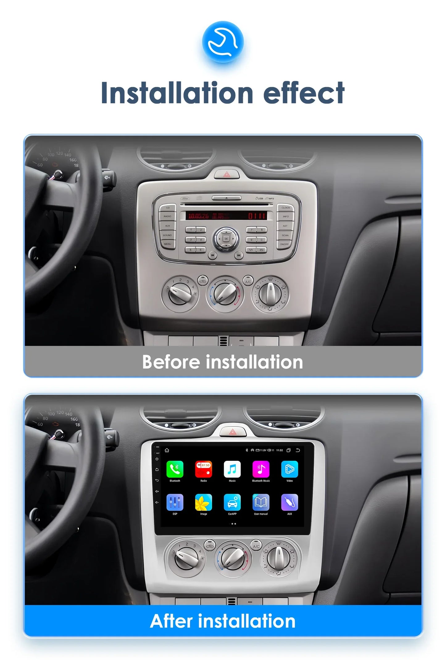 Android 13 Wireless Carplay for Ford Focus Exi MT 2 3 MK2 MK3 2004-2011 9" Car Radio Multimedia Player GPS Navi BT DSP 4G Stereo
