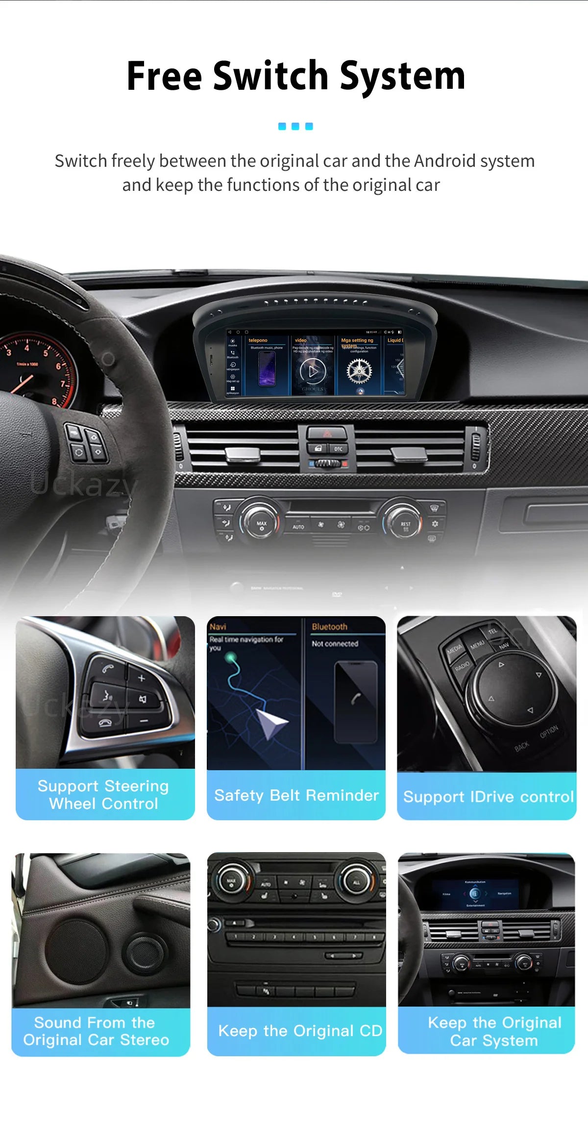 Uckazy AutoRadio Android 14 For BMW Series 5/3 E60 E61 E62 E63 E90 E91 Multimedia CIC CCC GPS Navigation Head Unit Stereo Audio Screen