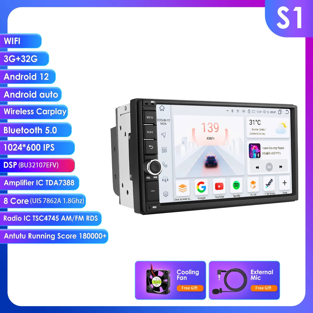 Android 14 7" Smart Car Systems 2 Din Wireless Carplay Android Auto for Universal Stereo Multimedia Player Navigation Head Unit