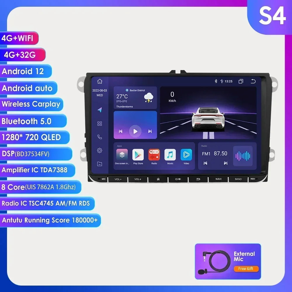 2 Din Carplay Android 14 for Volkswagen VW T5 Passat B6 Golf 6 5 Caddy Polo Touran Jetta Car Radio GPS Multimedia Player RDS BT