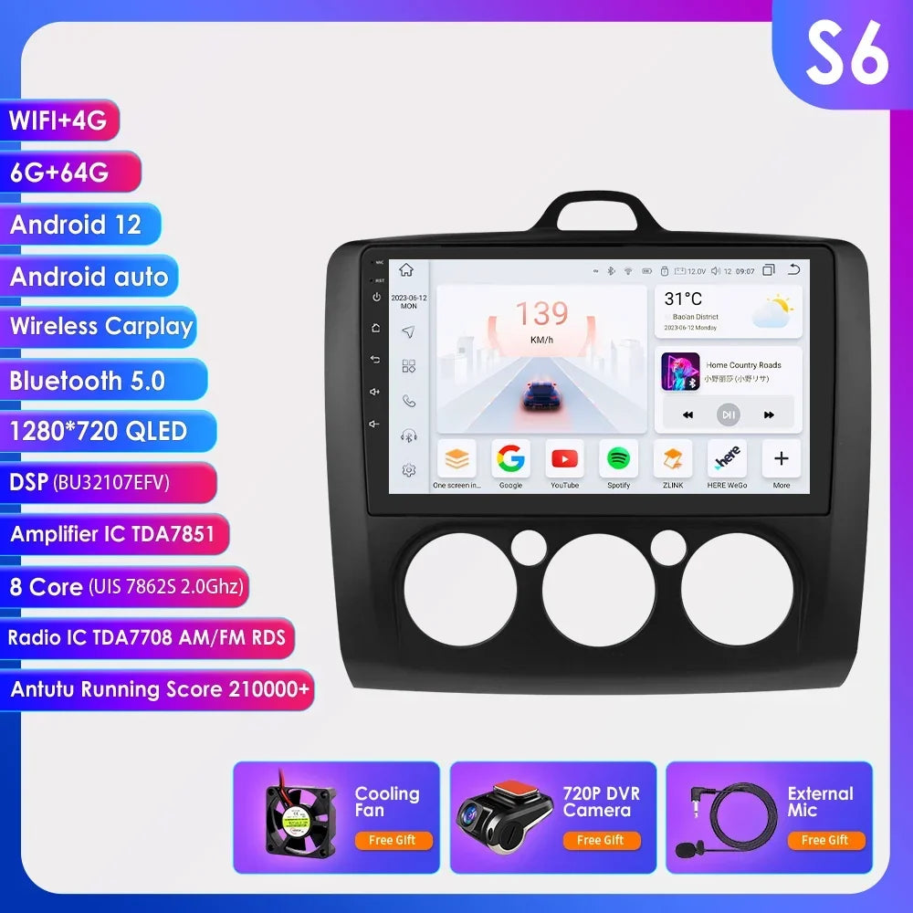 Android 13 Wireless Carplay for Ford Focus Exi MT 2 3 MK2 MK3 2004-2011 9" Car Radio Multimedia Player GPS Navi BT DSP 4G Stereo