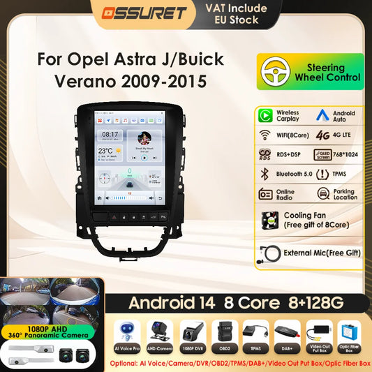 Android 14 Wireless Carplay GPS Navi Stereo for Opel Astra J Buick Verano 2009-2015 9.7" Car Radio Multimedia Player 4G BT 2 Din
