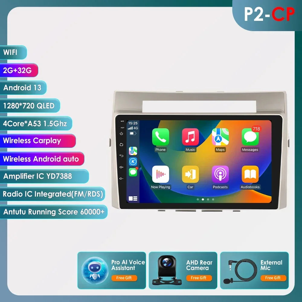 Wireless Carplay Android Auto Car Multimedia Player 9'' Touch Screen for Toyota Corolla Verso AR10 2004 2005 2006 2007 2008 2009
