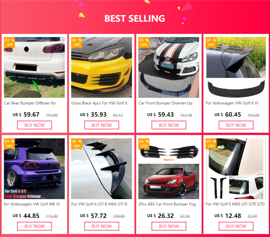 for Volkswagen VW Golf MK VI GTI 6 GTI Golf MK6 GTI Car Rear Bumper Diffuser Flag Spoiler Splitter Accessories Trim 2.0 GTI 5K1