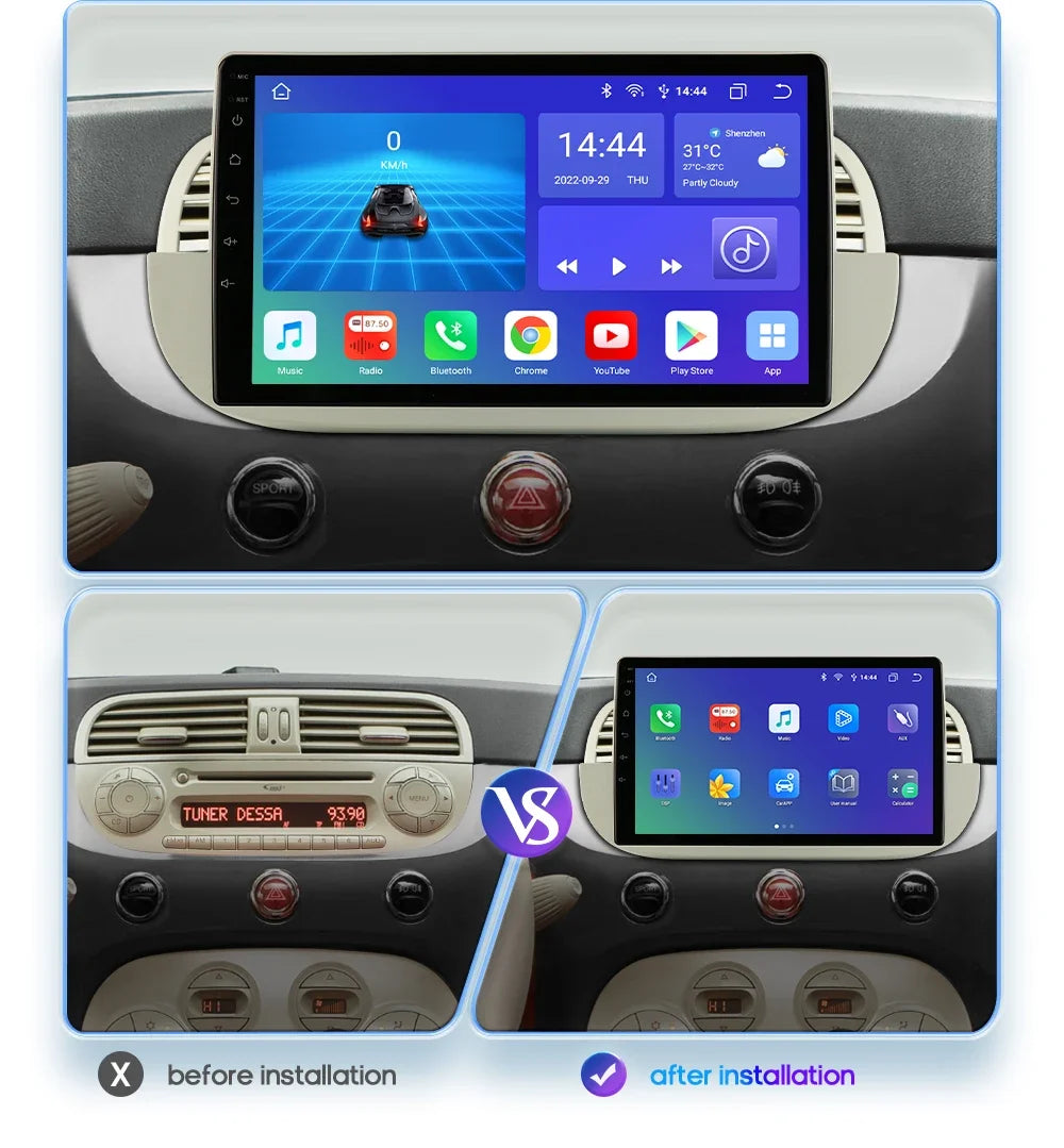 8 Core Android 13 Auto Car Radio Carplay for FIAT 500 2007-2014 Multimedia Video Player Stereo GPS Navi BT SWC RDS DSP 4G NO DVD