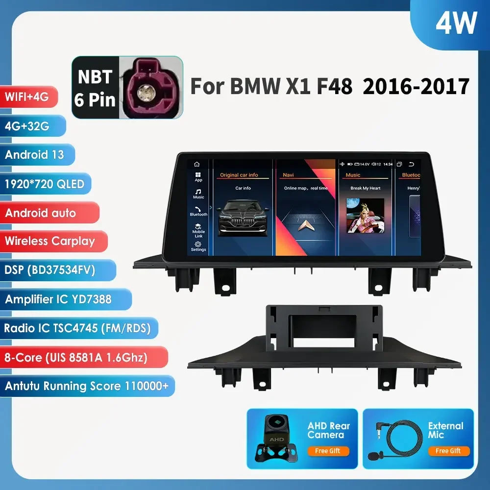 Android 13 Automotive Multimedia 2Din Wireless Carplay Android Auto for BMW X1 F48 (2016-2017)NBT Support AI Pro RDS BT WIFI GPS