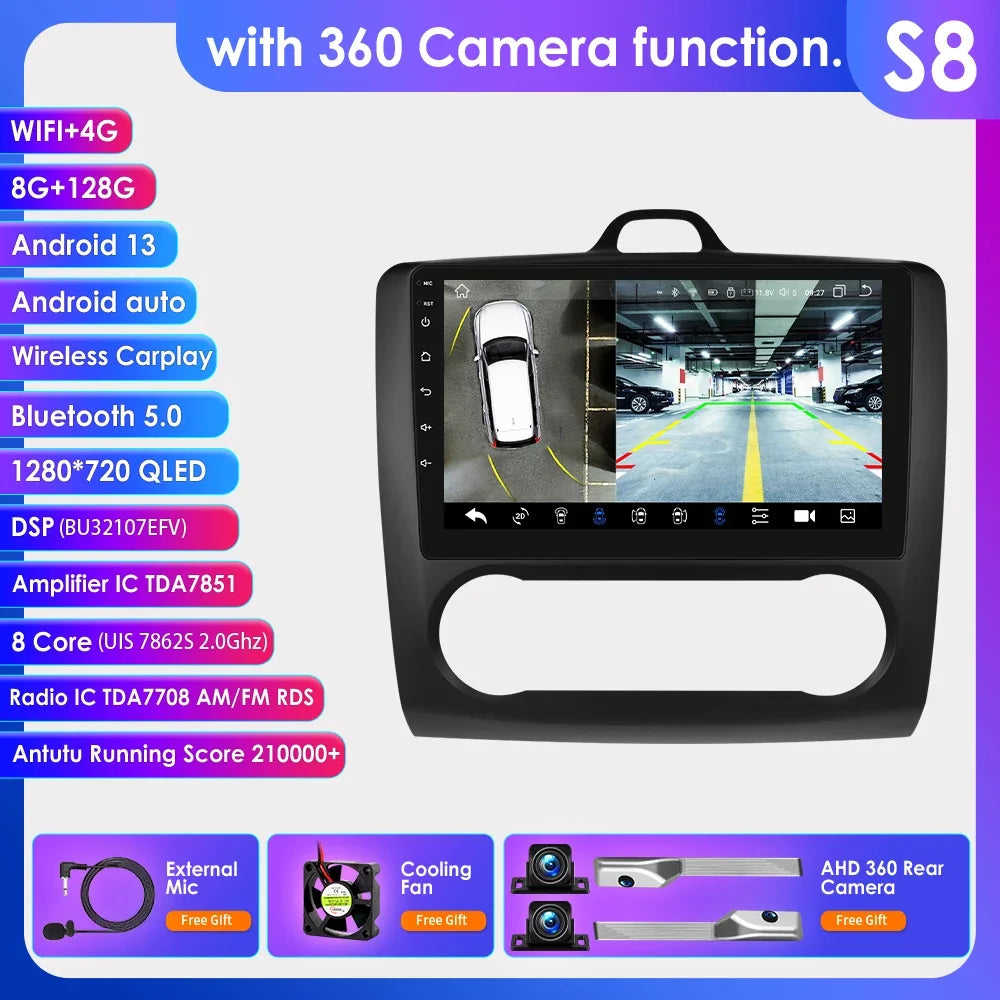 9" Android Wireless Carplay for Ford Focus 2 Mk2 2004 -2011 Exi AT Car Radio Multimedia Video Player Stereo BT GPS 4G RDS NO CAN