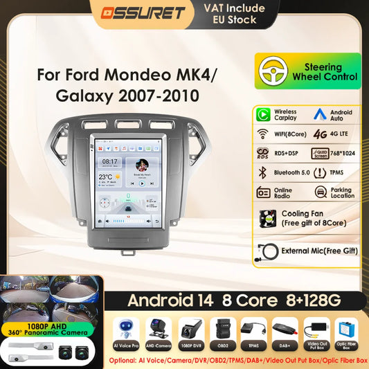 Android 13 Wireless Carplay GPS for Ford Mondeo MK4 Galaxy 2007 - 2010 9.7" Car Multimedia Player 4G DSP BT RDS 2 Din Stereo SWC