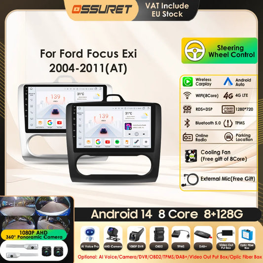 9" Android Wireless Carplay for Ford Focus 2 Mk2 2004 -2011 Exi AT Car Radio Multimedia Video Player Stereo BT GPS 4G RDS NO CAN