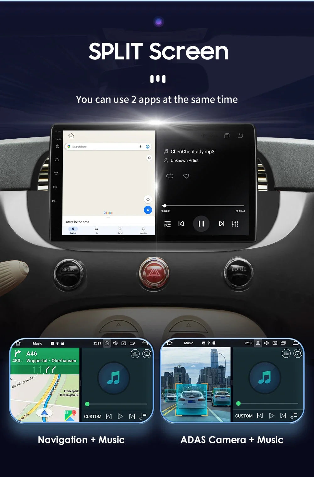 8 Core Android 13 Auto Car Radio Carplay for FIAT 500 2007-2014 Multimedia Video Player Stereo GPS Navi BT SWC RDS DSP 4G NO DVD